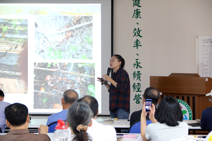 Assistant researcher Hsu talks about disease and pest control for indigenous gac.
